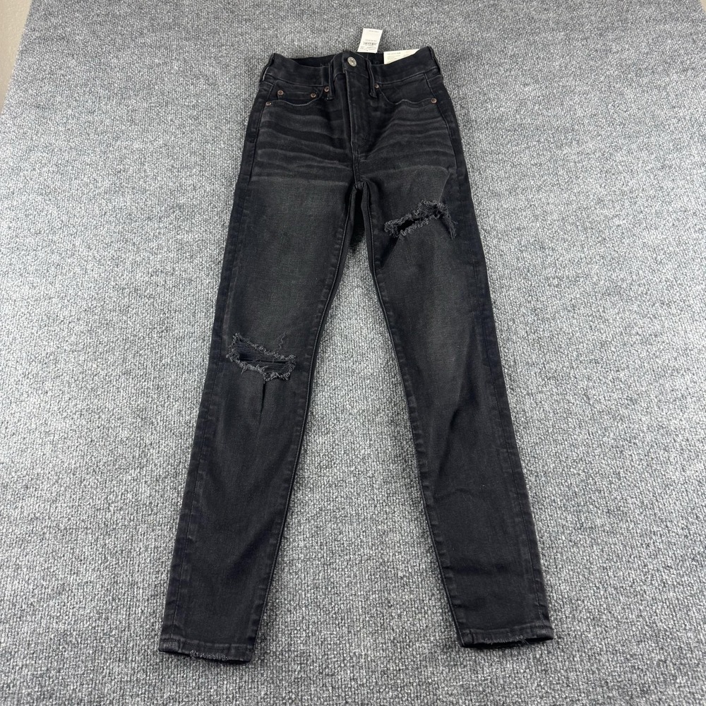 American Eagle Jegging Jeans Womens 00 Short Black Charcoal Distressed Denim